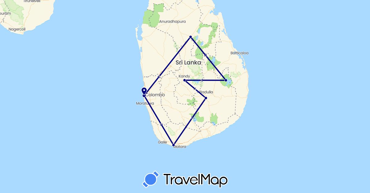 TravelMap itinerary: driving in Sri Lanka (Asia)